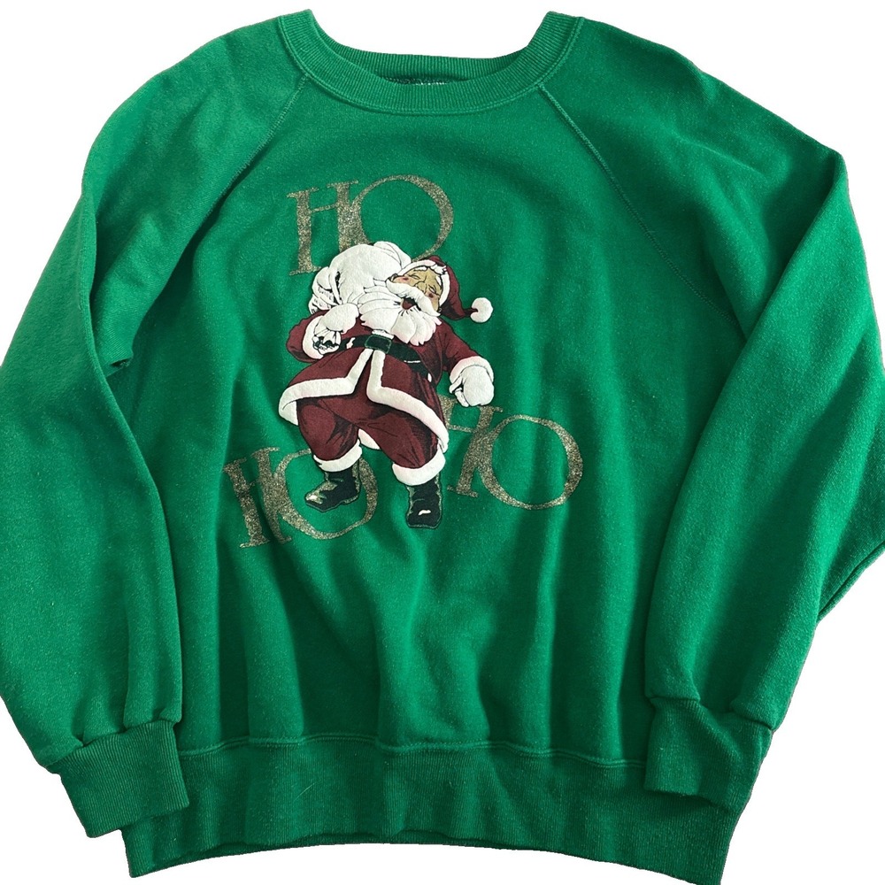 Vtg 1980s Santa Claus Christmas Sweatshirt Ho Ho Santa's Back Bassett-Walker L